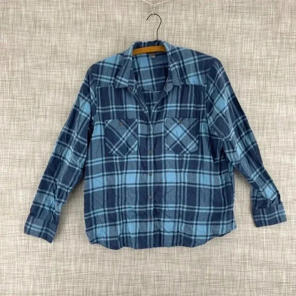 Eddie Bauer snap Shirt Long Sleeve Button Down Womens XL plaid blue 2857 - Picture 1 of 8
